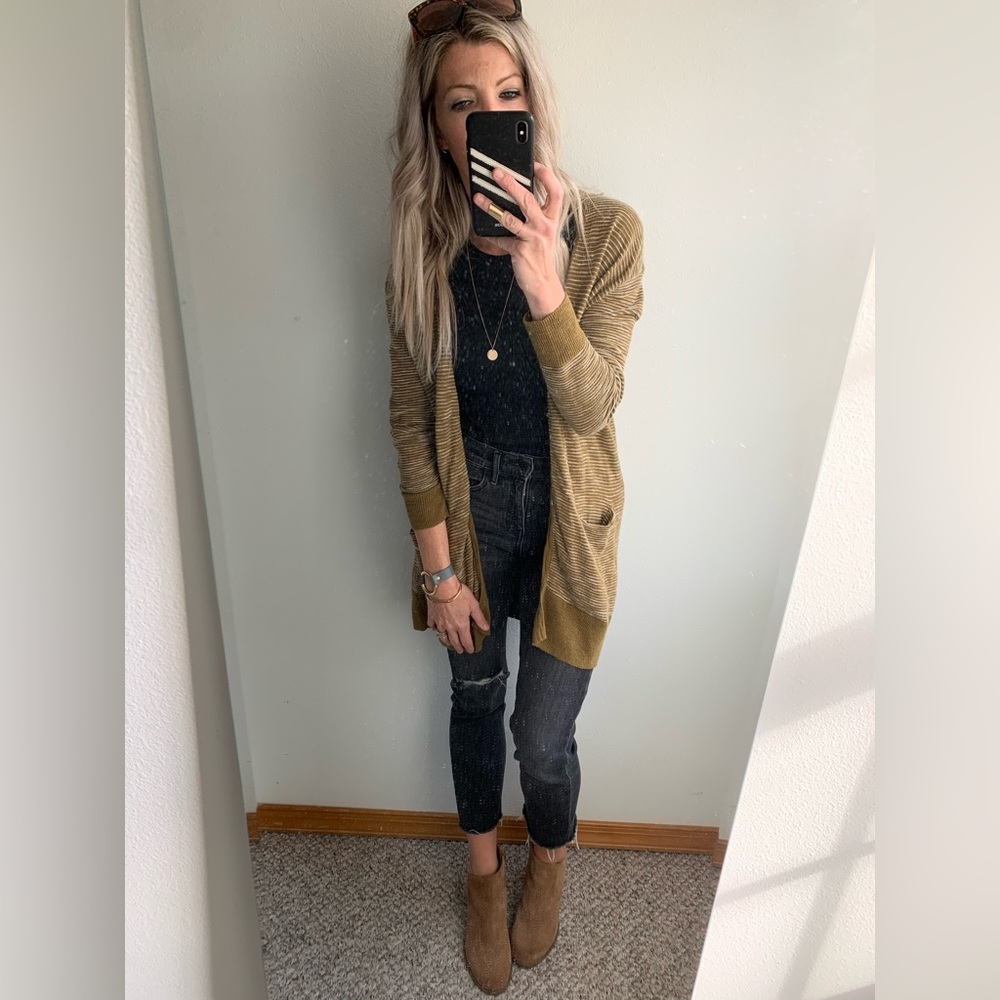 Madewell White and Olive Green Striped Cardigan